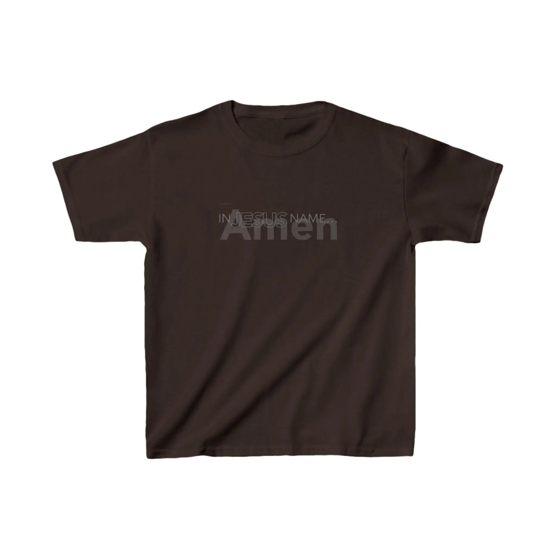 In Jesus Name Youth T-shirt | Dark Chocolate Printify