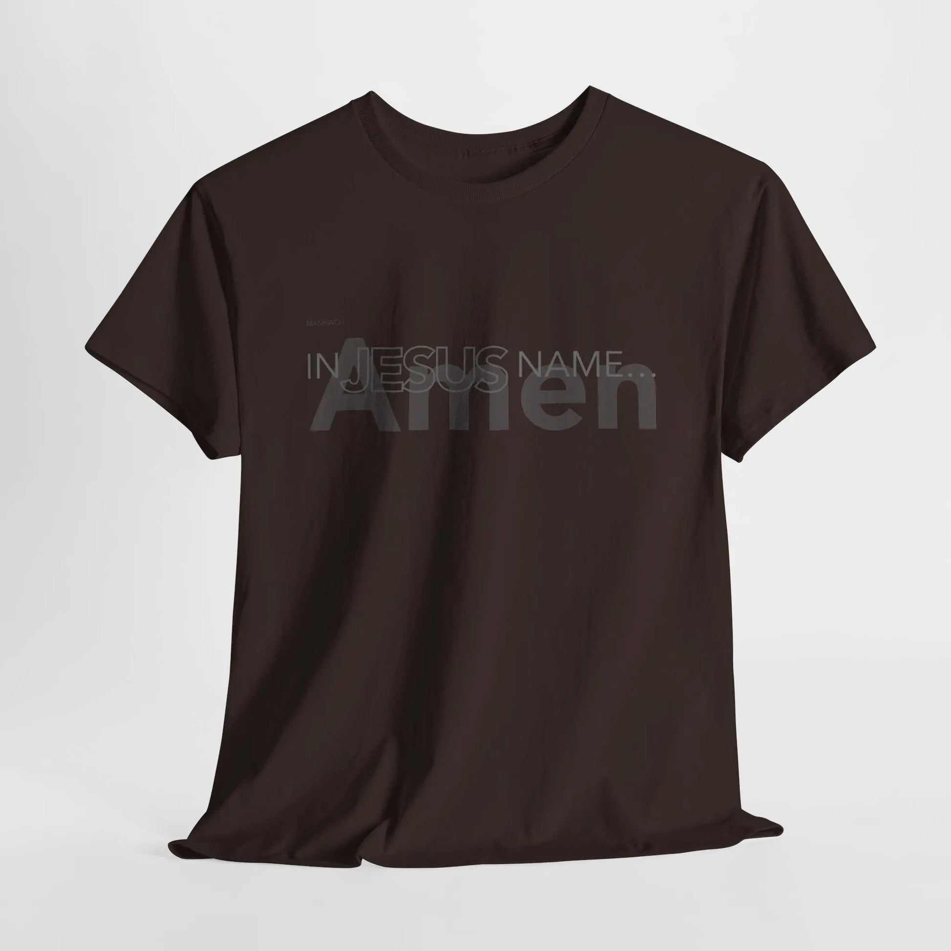 In Jesus Name T-shirt | Dark Chocolate Printify